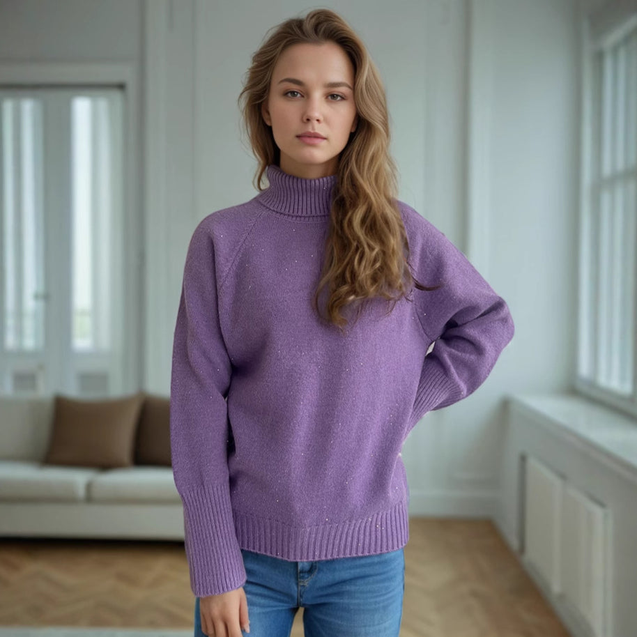 Damen Rollkragenpullover mit strukturiertem Design und Glitzerakzenten WW