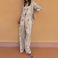Damen Elegantes Set aus lässiger Bluse und weit geschnittenen Hosen WW