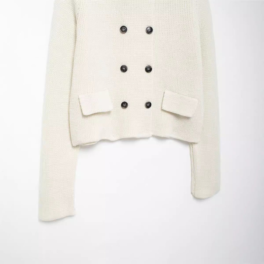 Damen Strickjacke mit doppelter Knopfreihe und praktischen Taschen WW