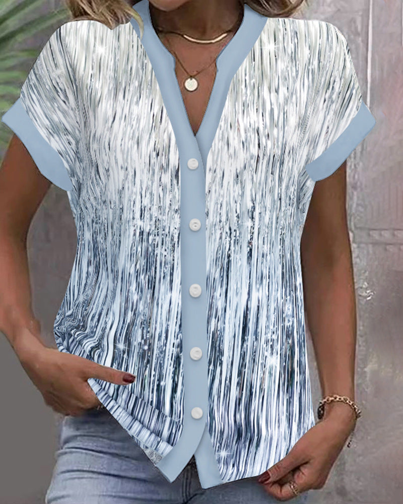 Damen lässige Bluse mit modernen Streifen und Knopfdetails WW