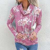 Damen Bluse mit floralem Design und modernem Hoody-Ausschnitt WW