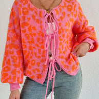 Damen Strickjacke mit einzigartigem Leopardenmuster und verstellbarem Kordelzug WW