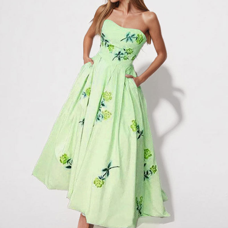 Damen Strapless Ballkleid mit eleganten Stickereien und weitem Rock W&W Mode