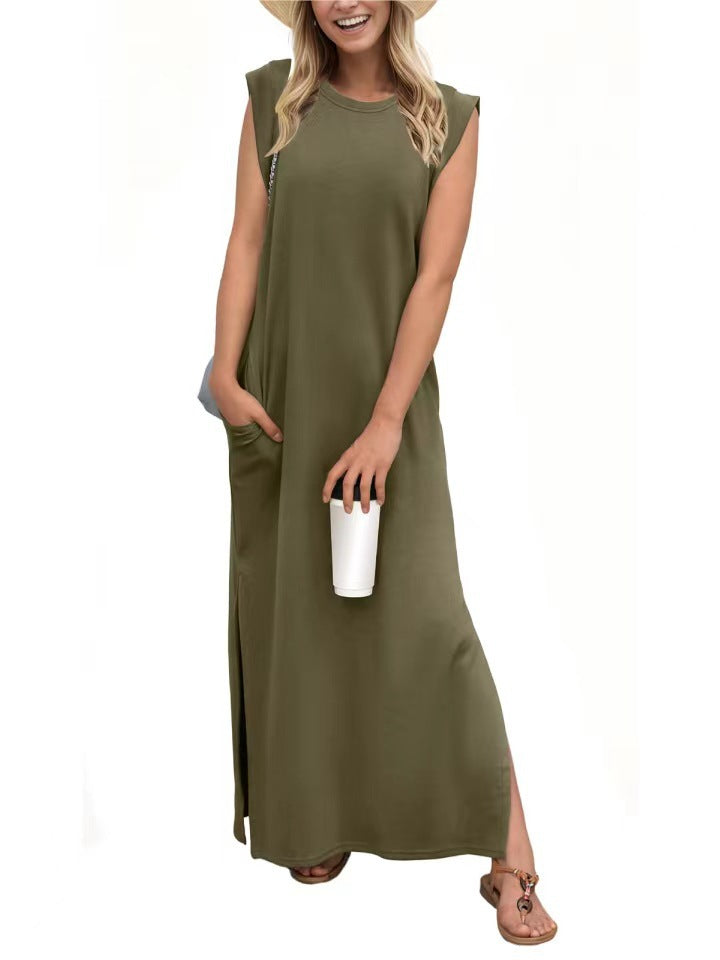 Damen elegantes Maxikleid mit schlichter Silhouette und lässigen Ärmeln WW