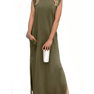 Damen elegantes Maxikleid mit schlichter Silhouette und lässigen Ärmeln WW