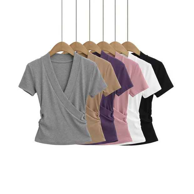 Damen Wickeloberteil mit elegantem V-Ausschnitt und figurumspielendem Schnitt WW