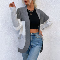 Damen Strickcardigan mit modernem Faltendesign und kontrastierenden Farben WW
