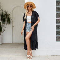 Damen Transparenter Kimono-Überwurf mit eleganten Fransen WW