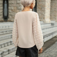 Damen Bluse mit eleganten Puffärmeln und strukturiertem Obermaterial WW