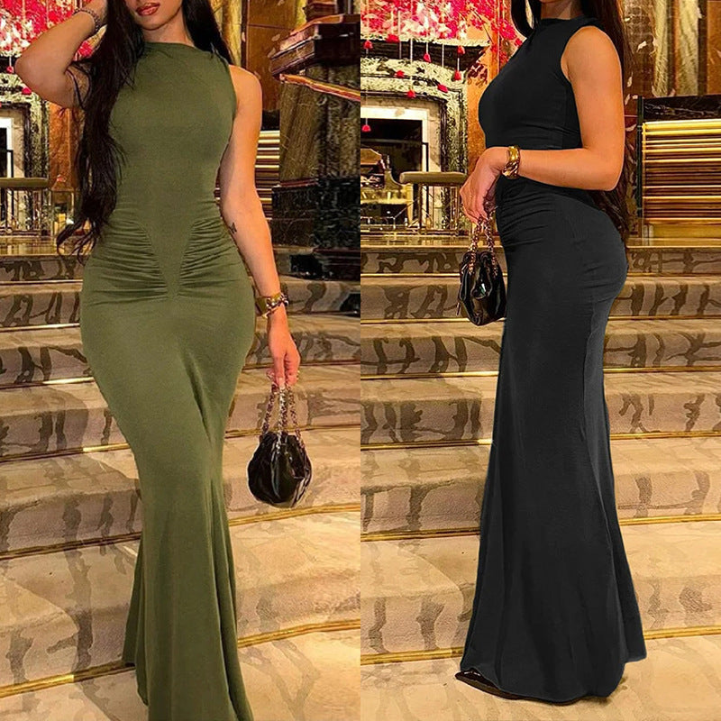 Damen Maxikleid mit körperbetontem Schnitt und eleganter Drapierung W&W Mode
