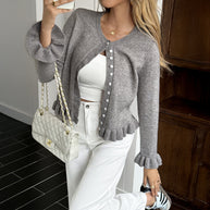 Damen Strickjacke mit Rüschendetails WW