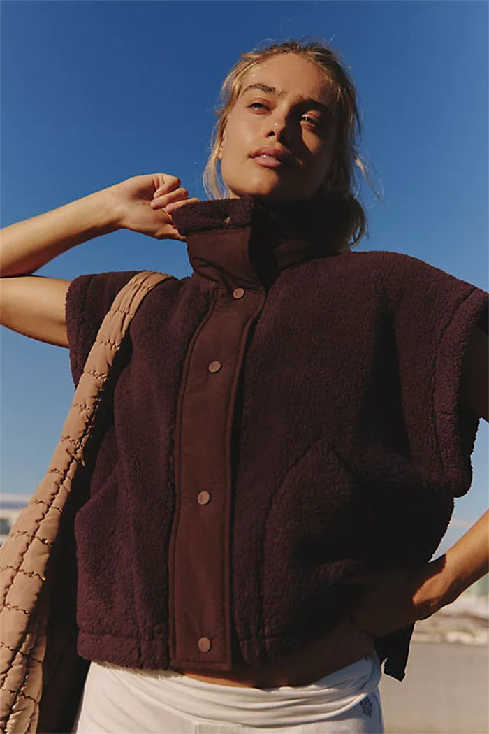 Damen Sportliche Fleece-Jacke mit hohem Kragen und Weitenregulierung WW