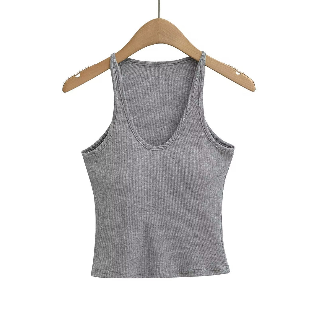 Damen ärmelloses Sporttop mit tiefem U-Ausschnitt und elastischem Material W&W Mode