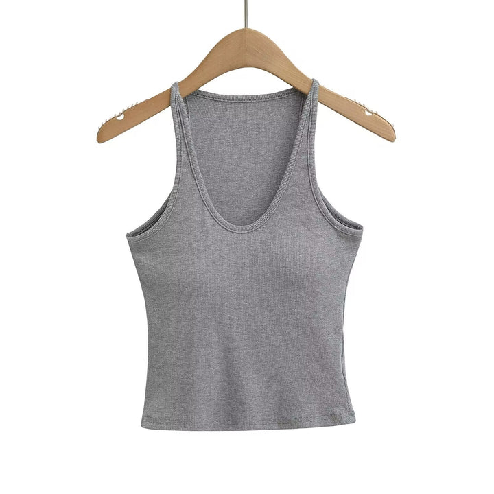 Damen ärmelloses Sporttop mit tiefem U-Ausschnitt und elastischem Material W&W Mode