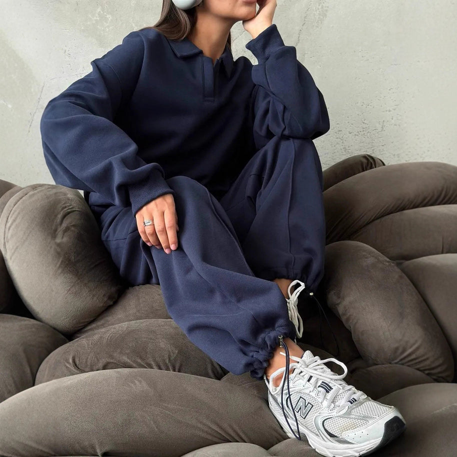 Damen bequeme und stilvolle Poloshirt-Hose Kombination WW