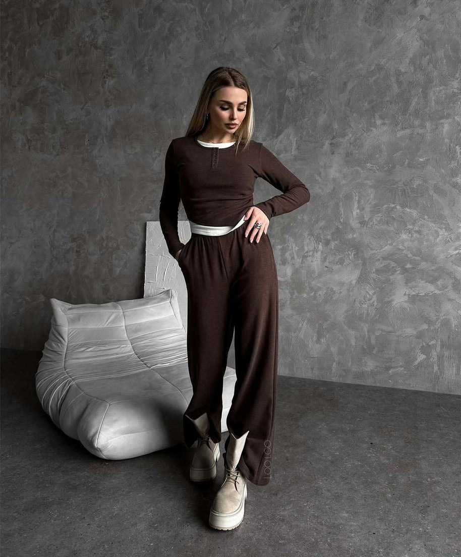 Damen bequeme Lounge-Hose und langärmliges Oberteil-Set WW
