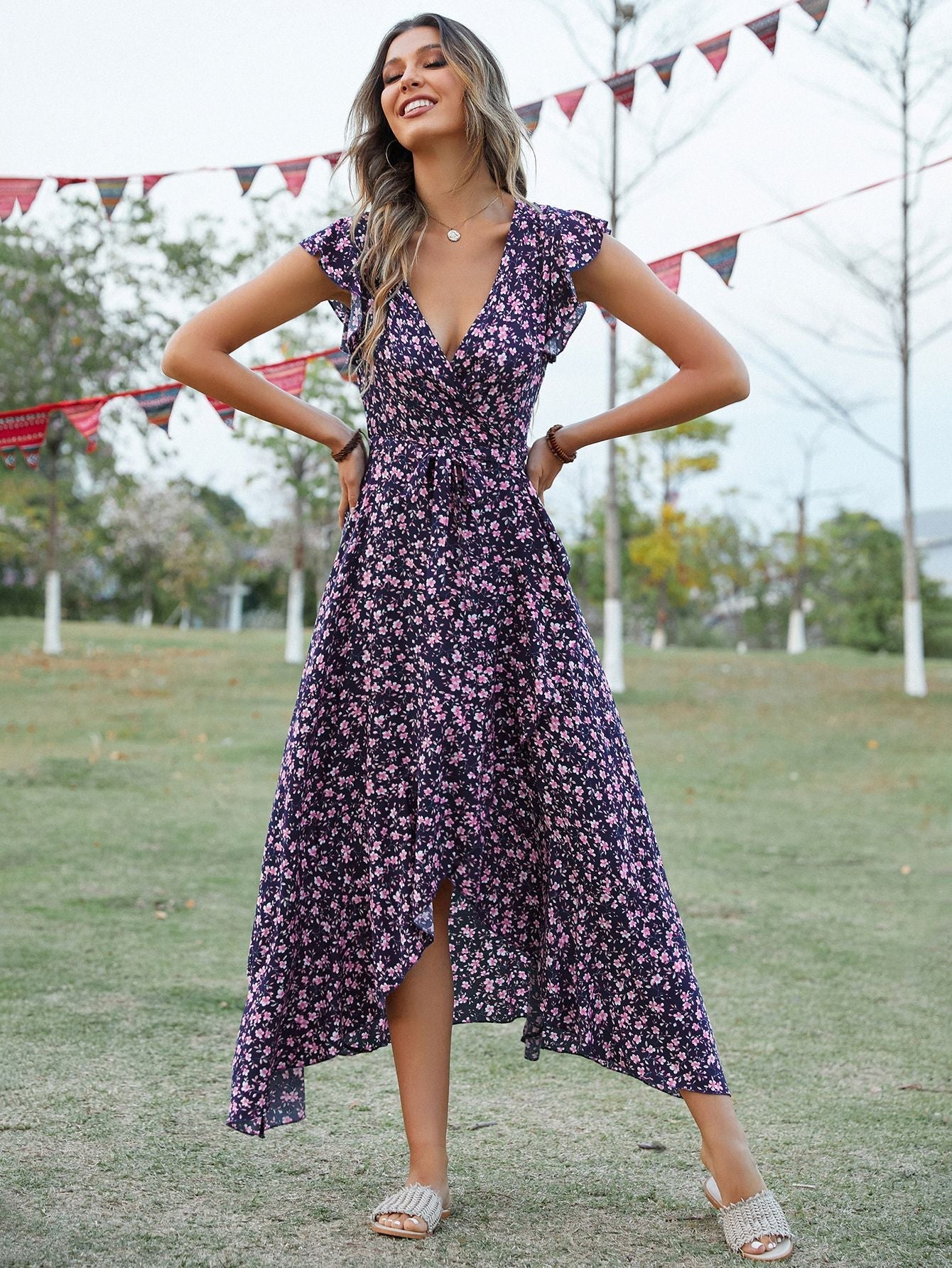 WW | Slim Fit Unregelmäßiger Saum Maxi Kleid