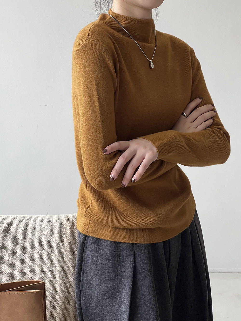 WW Halbturtleneck gebürsteter Soft-Touch-Pullover