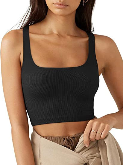 Damen Crop Top mit geripptem Stoff und breiten Trägern W&W Mode