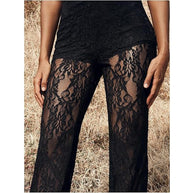 Damen elegante Spitzenhose mit hohem Bund und weit geschnittenem Bein WW