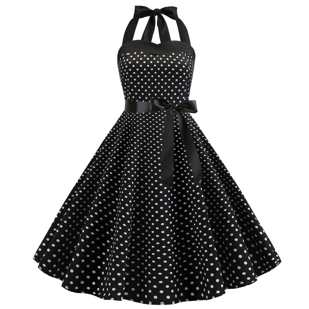 Damen Rockabilly Kleid mit Polka-Dots und Taillengürtel WW