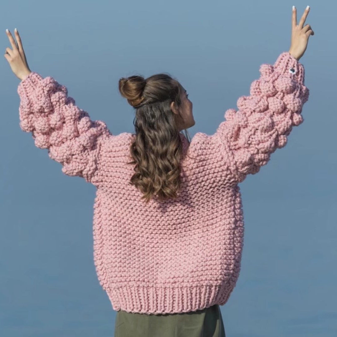 Damen Grob gestrickter Oversized Cardigan mit voluminösen Ärmeln W&W Mode