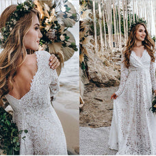 Damen Spitze Boho Hochzeitskleid WW