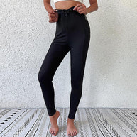 Damen Hochtaillierte Yogahose mit elastischem Bund und Rippstruktur WW