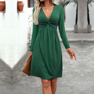 Damen Minikleid mit elegantem Wickeldetail und langen Puffärmeln W&W
