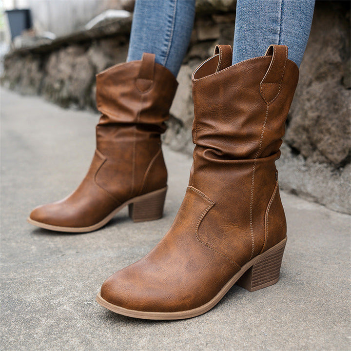 Damen-Cowboystiefel aus Leder mit wasserdichtem Design
