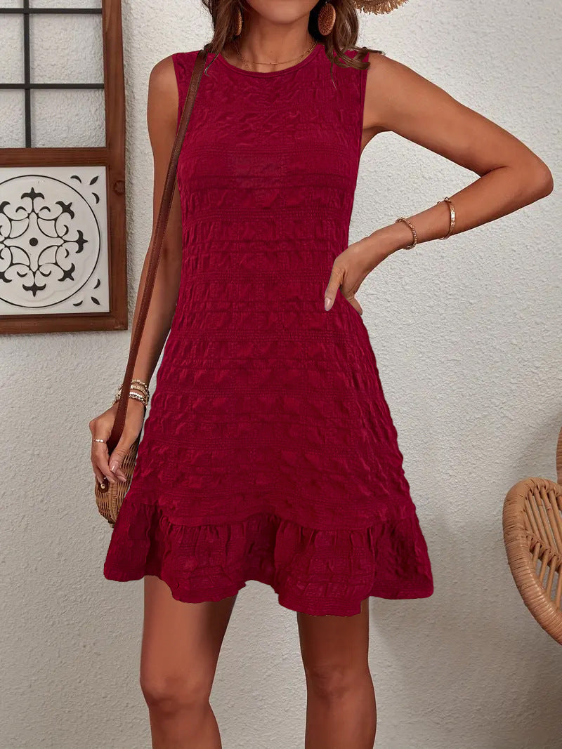 Damen ärmelloses Sommerkleid aus strukturiertem Material mit frischem Saum WW