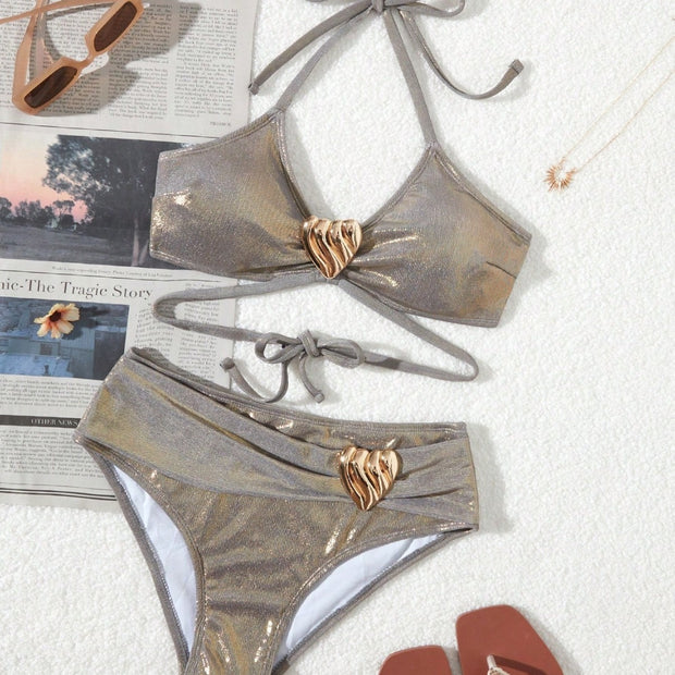 Damen Bikini-Set mit elegantem Herzdetail und funkelndem Design WW