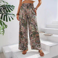 Damen weite Palazzo-Hose mit elastischem Bund und elegantem Paisleymuster WW