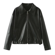 Damen elegante Kunstlederjacke im modernen Design mit praktischem Reißverschluss WW