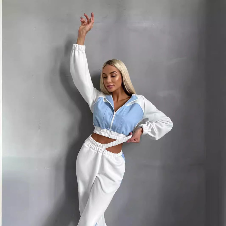 Damen Sportliches Zweiteiler-Set mit Crop-Top und weitem Schnitt WW