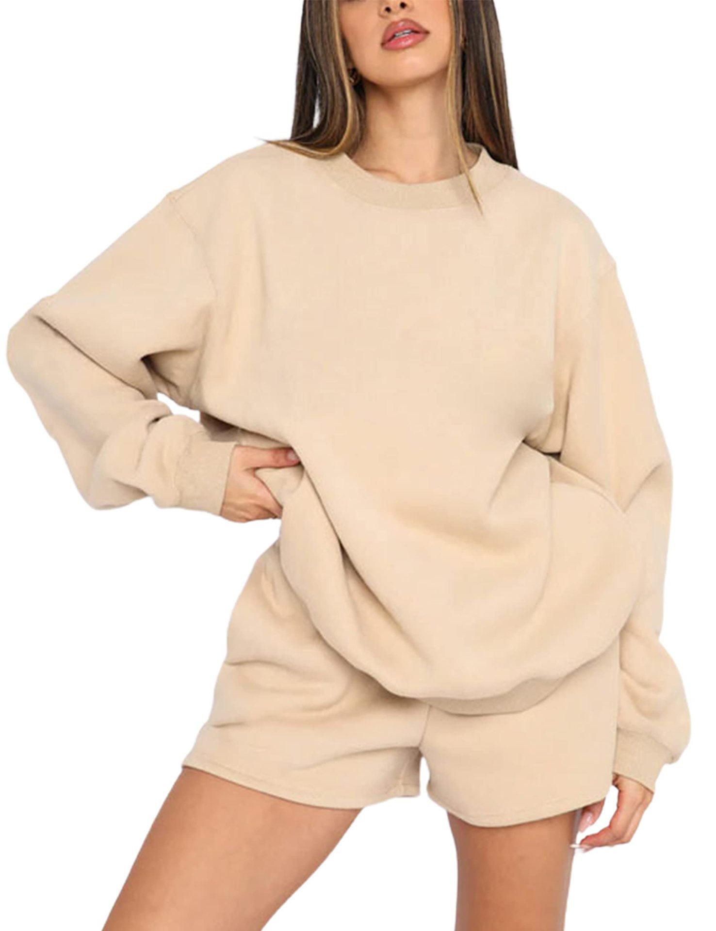 Damen bequemer Fleece-Cropped-Sweatshirt und Shorts-Mix WW