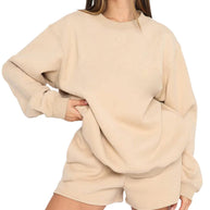 Damen bequemer Fleece-Cropped-Sweatshirt und Shorts-Mix WW
