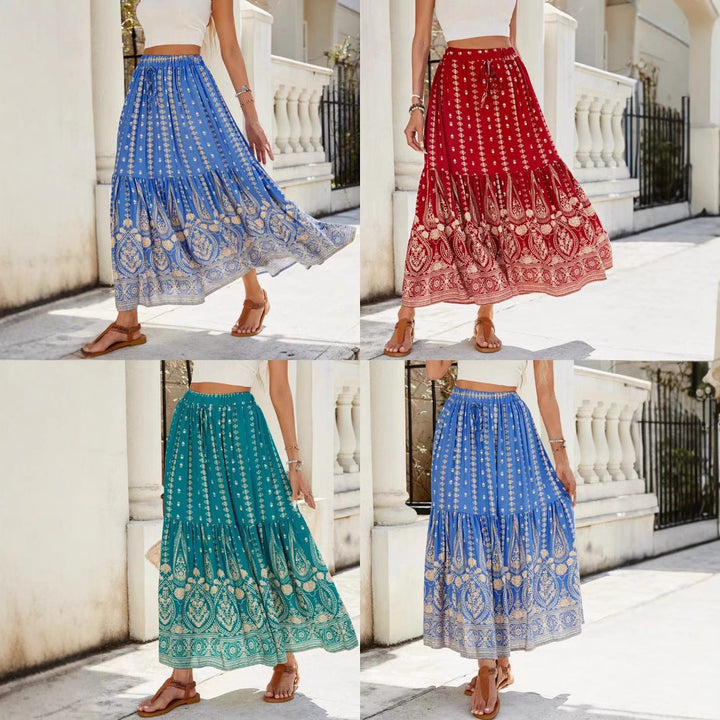 Damen weite Boho-Rock mit verzierten Volants W&W Mode