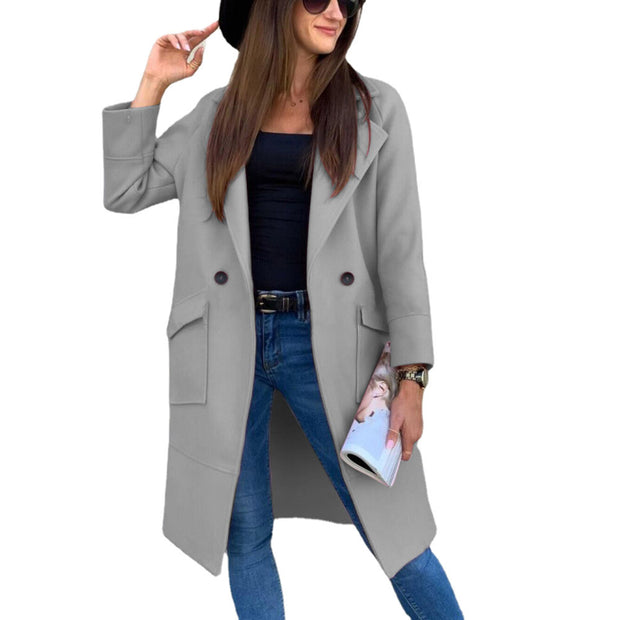 Damen eleganter Trenchcoat mit doppelter Knopfleiste und praktischen Taschen WW