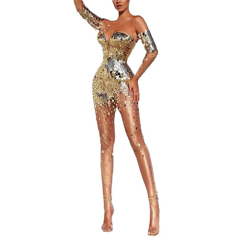 Damen Glamouröses Partykleid mit Pailletten und tiefem Ausschnitt WW