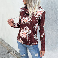 Damen Kapuzenpullover mit floralem Muster und modernem Rollkragen WW