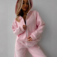 Damen Bequemes Zweiteiliges Fleece-Outfit mit Kapuze WW