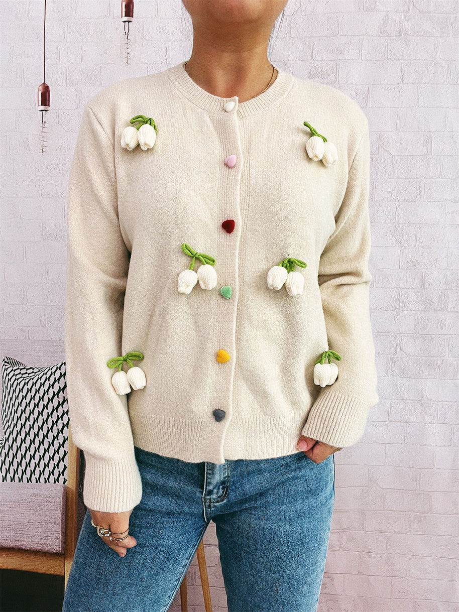Damen Strickjacke mit fröhlichen Blumenapplikationen WW
