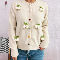 Damen Strickjacke mit fröhlichen Blumenapplikationen WW
