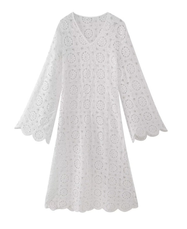 Damen luftiges Häkelkleid mit weiten Ärmeln W&W Mode