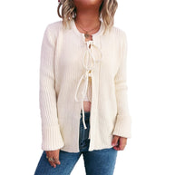 Damen Strickjacke mit dekorativem Schnürdesign und strukturiertem Material WW