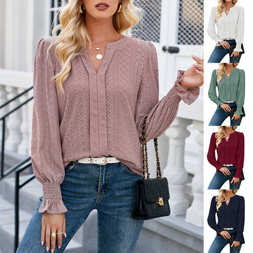 Damen Bluse mit elegantem Lochmuster und lässigem Schnitt WW