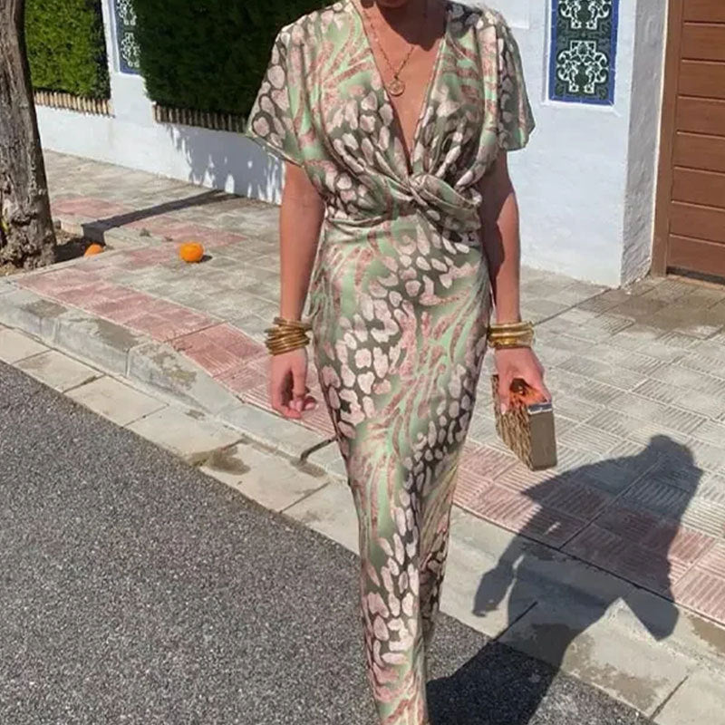 Damen Elegantes Maxikleid mit intensivem Druck und fließendem Schnitt WW