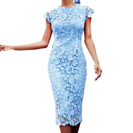 Damen Spitzenkleid mit elegantem Häkelmuster und kurzen Ärmel WW