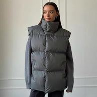 Damen Steppweste mit hohem Kragen und Taschen WW